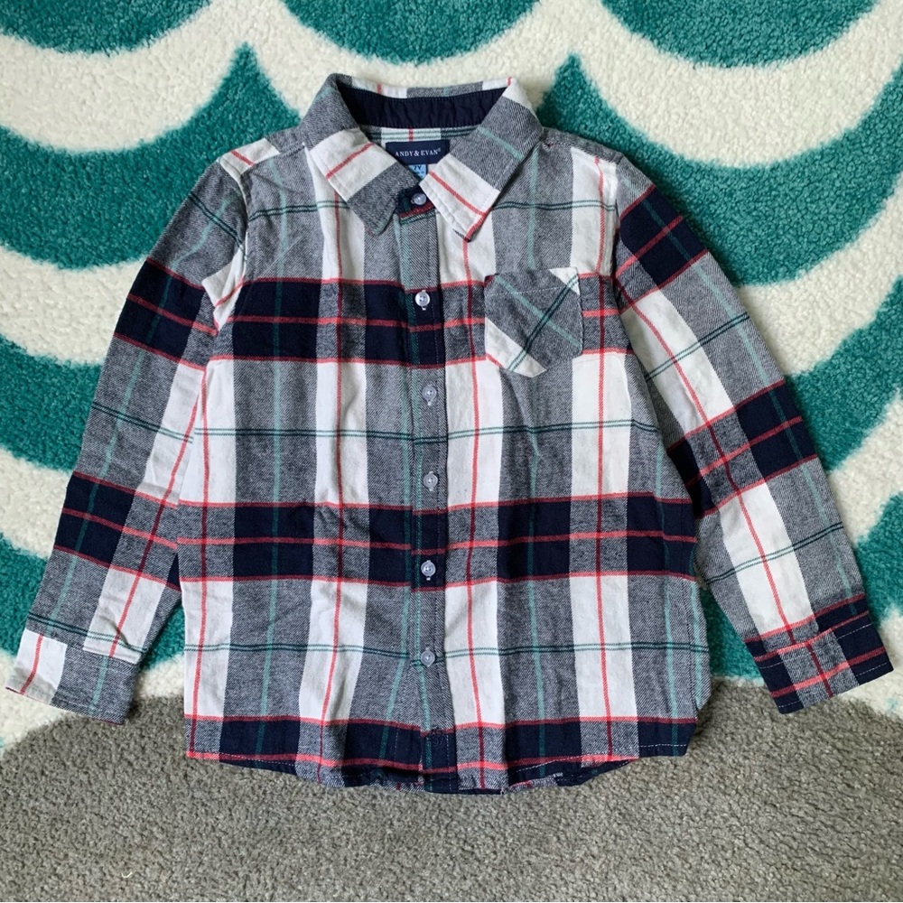 Andy & Evan Cotton Flannel Shirt (White/Navy/Red/Green) Size 7